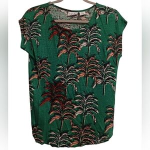 WOMEN'S NICOLE MILLER DARK GREEN SHORT SLEEVE TROPICAL PALM TREE TOP SIZE M 🌴